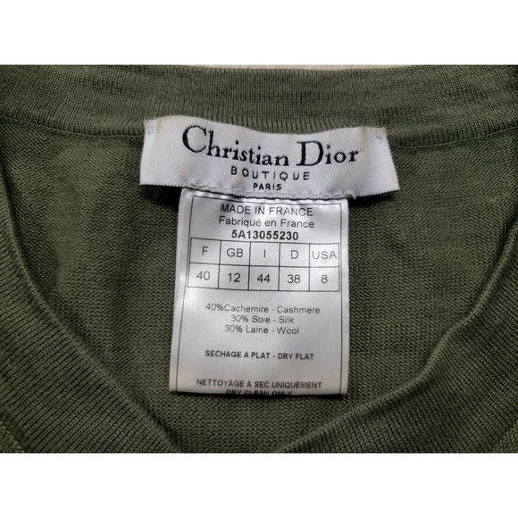 Christian Dior Olive Green Thin Knit Sweater 8 US Medium Cashmere Silk Wool - Picture 4 of 8